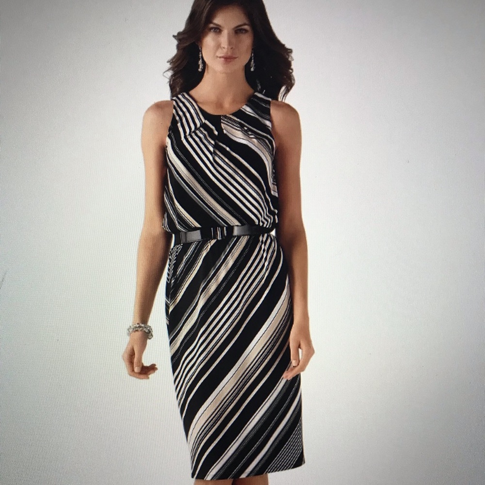 Sleeveless Diagonal Stripe Sheath Dress